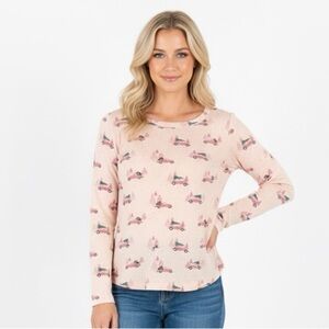 True Craft pink waffle knit top size small pink truck car Christmas tree print